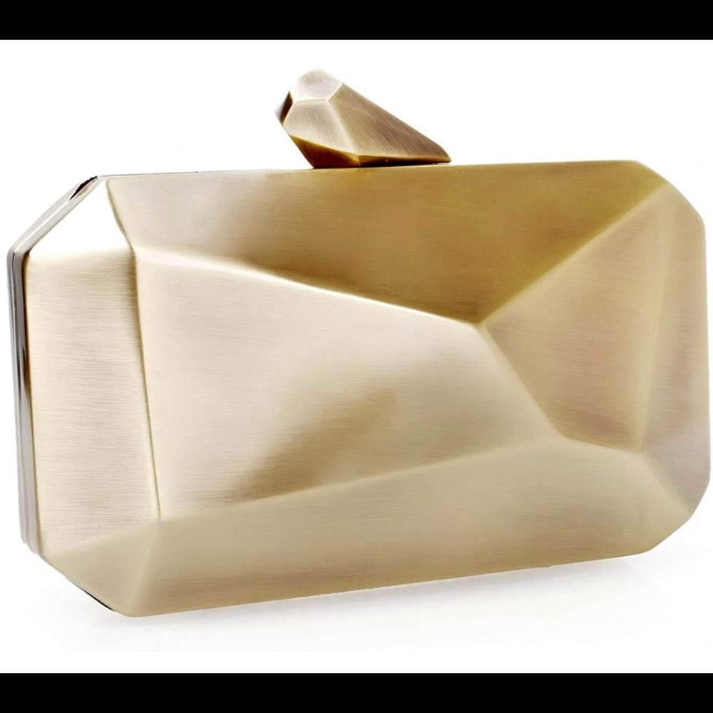 BMC Bronze gold stone cut hard case clutch handbag